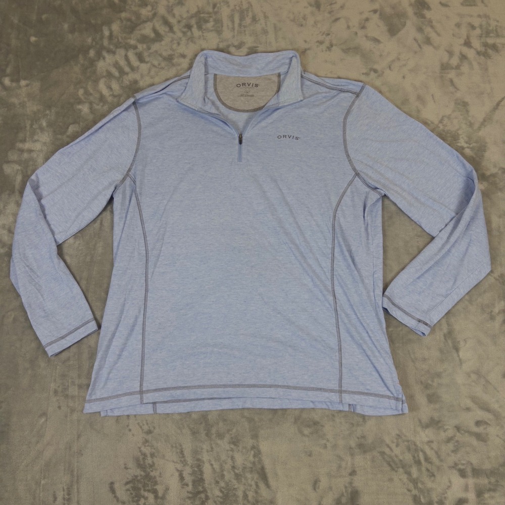 Orvis Quarter Zip Pullover Mens XL Blue Heathered Long Sleeve Mock Neck Shirt